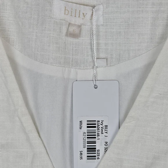NWT Billy J Ivy Vest - Off-White Linen-Look Wrap Waistcoat- Size 6 - Picture 8 of 8
